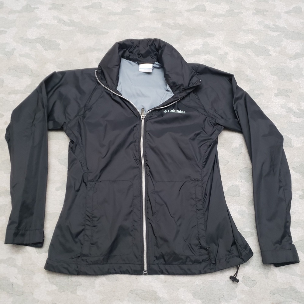 Columbia Jacket Womens Small Black‎ Windbreaker Full Zip Outdoors Hiking